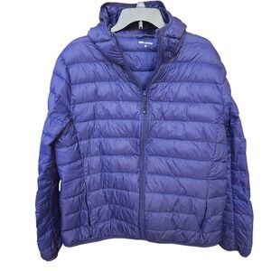 Geek Lighting Blue Puffer Hooded Jacket XXL Down Feather‎ Fill Zip Up